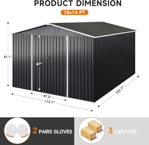 8 x 12 FT Metal Outdoor Storage Shed Black U62580