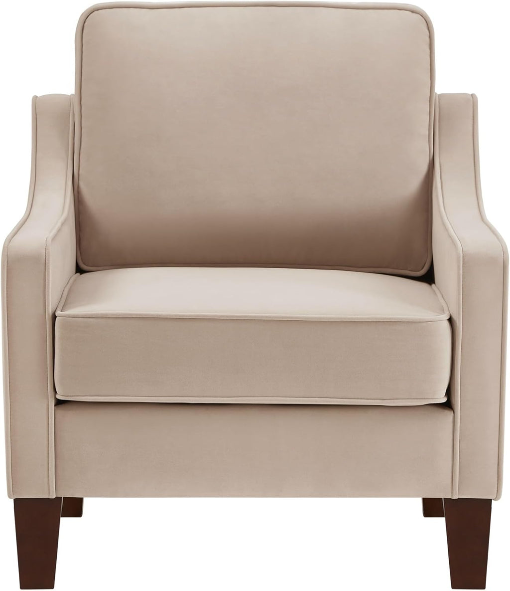Taupe Velvet Accent Chair with Wooden Legs O731711
