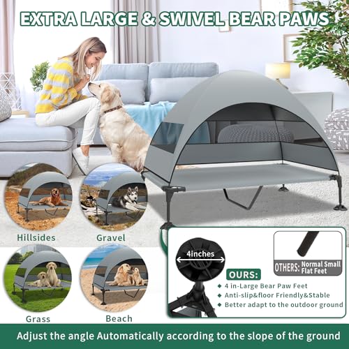 Grey Raised Outdoor Dog Cot with Removable Canopy A13199