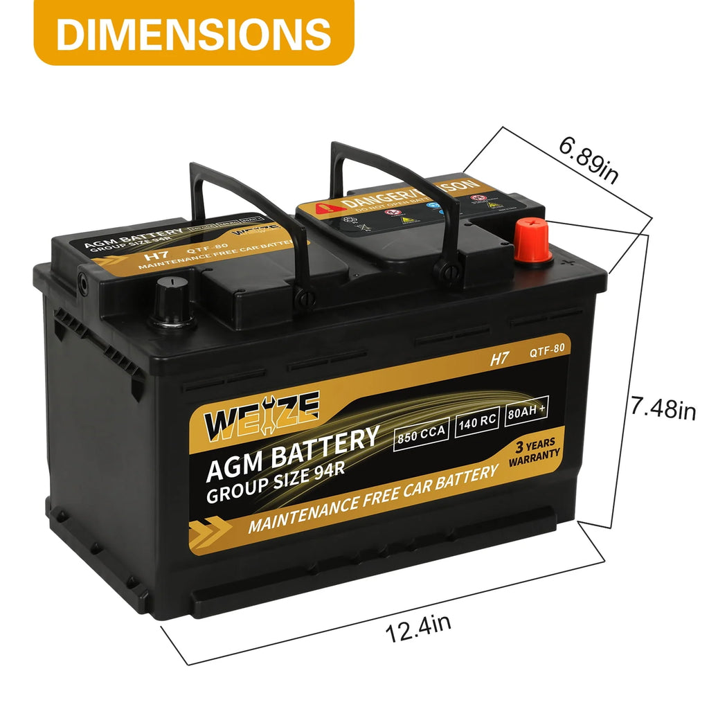 12v 80ah 140RC 850CCA AGM Automotive Battery I287