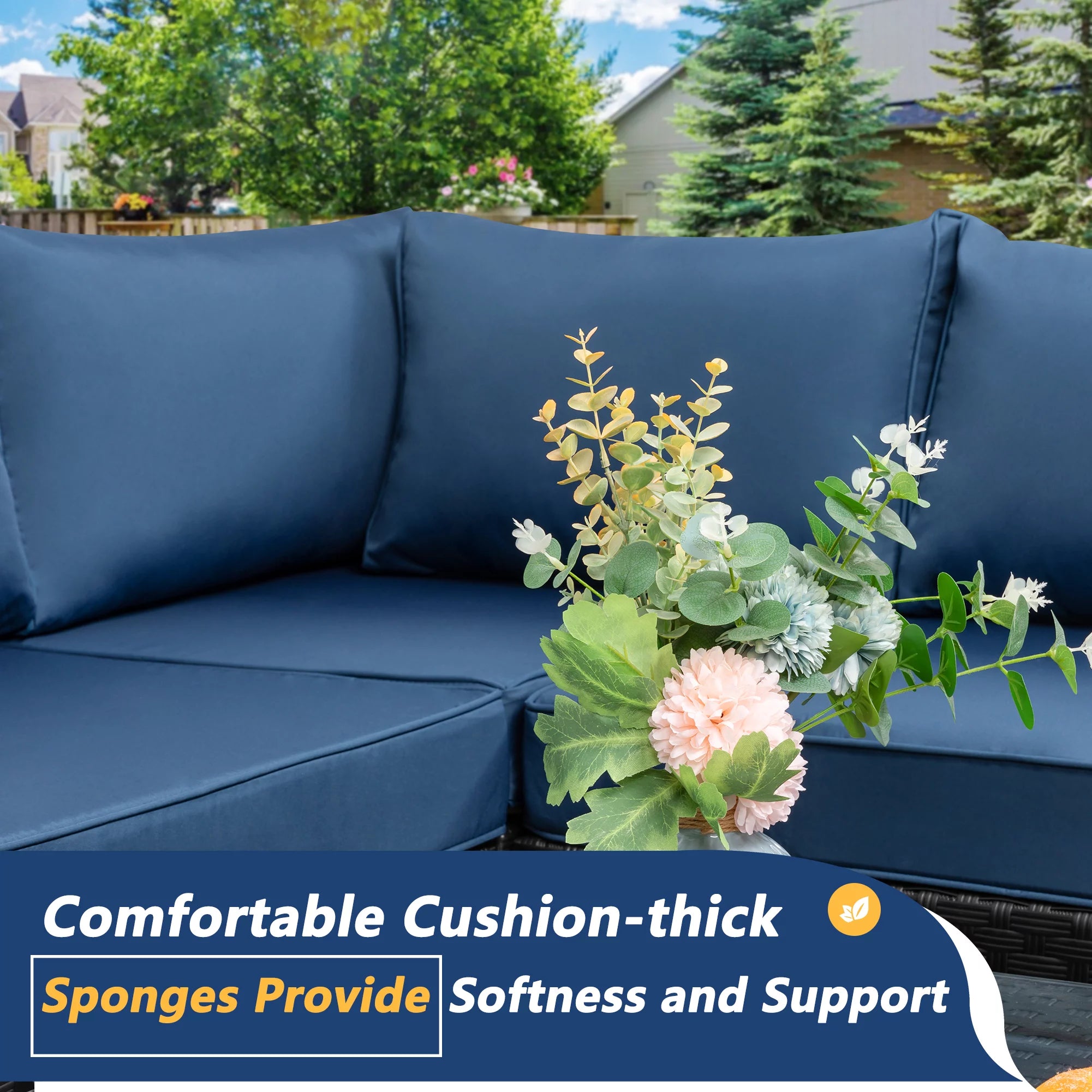 7 Pieces All-Weather Rattan Sectional Sofa with Tea Table Aegean Blue S995