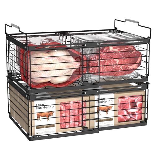 2 Pack Expandable Metal Freezer Organizer Bins with Handle E98535