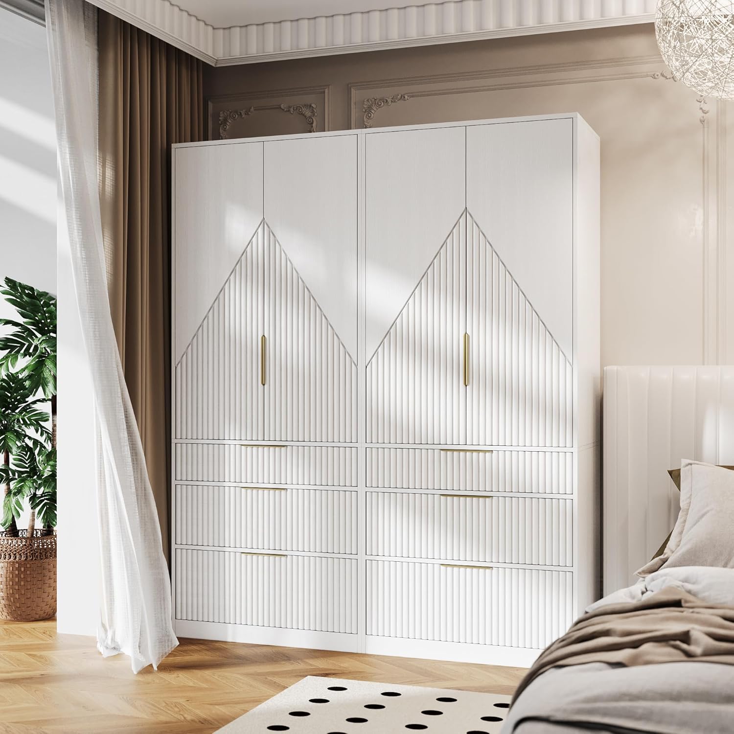 White Wooden Wardrobe Armoire with 2 Doors and 3 Drawer M9454
