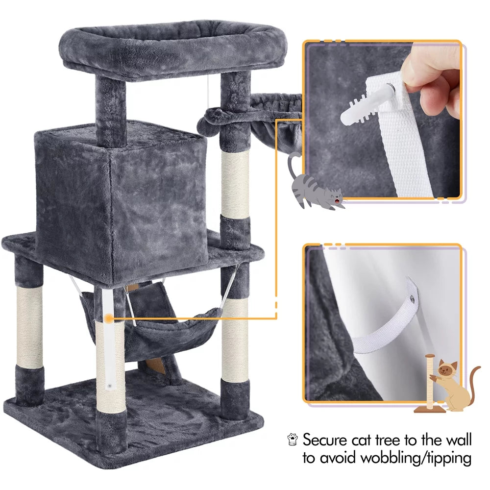 Dark Gray Cat Tree Tower with Condo Perch Platform Basket L291244