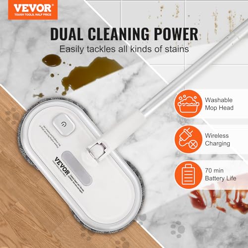 Cordless Electric Spin Mop with Dual Spinning Mop Heads, 4 Microfiber Pads & 2 Floor Scrubber Pads O97540