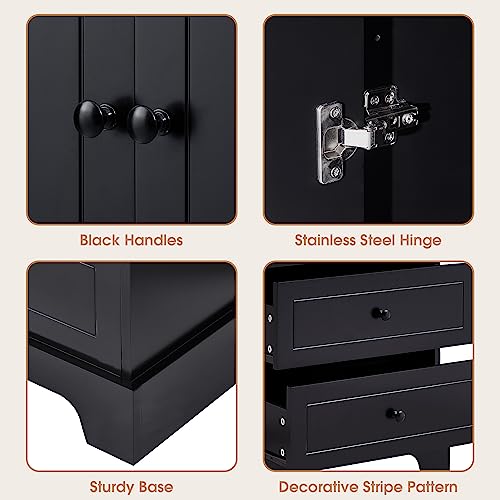 68.1" Tall Storage Cabinet with 2 Doors and 4 Drawers, Adjustable Shelf, MDF Board with Painted Finish, Solid Wood Frame (Black) G47535