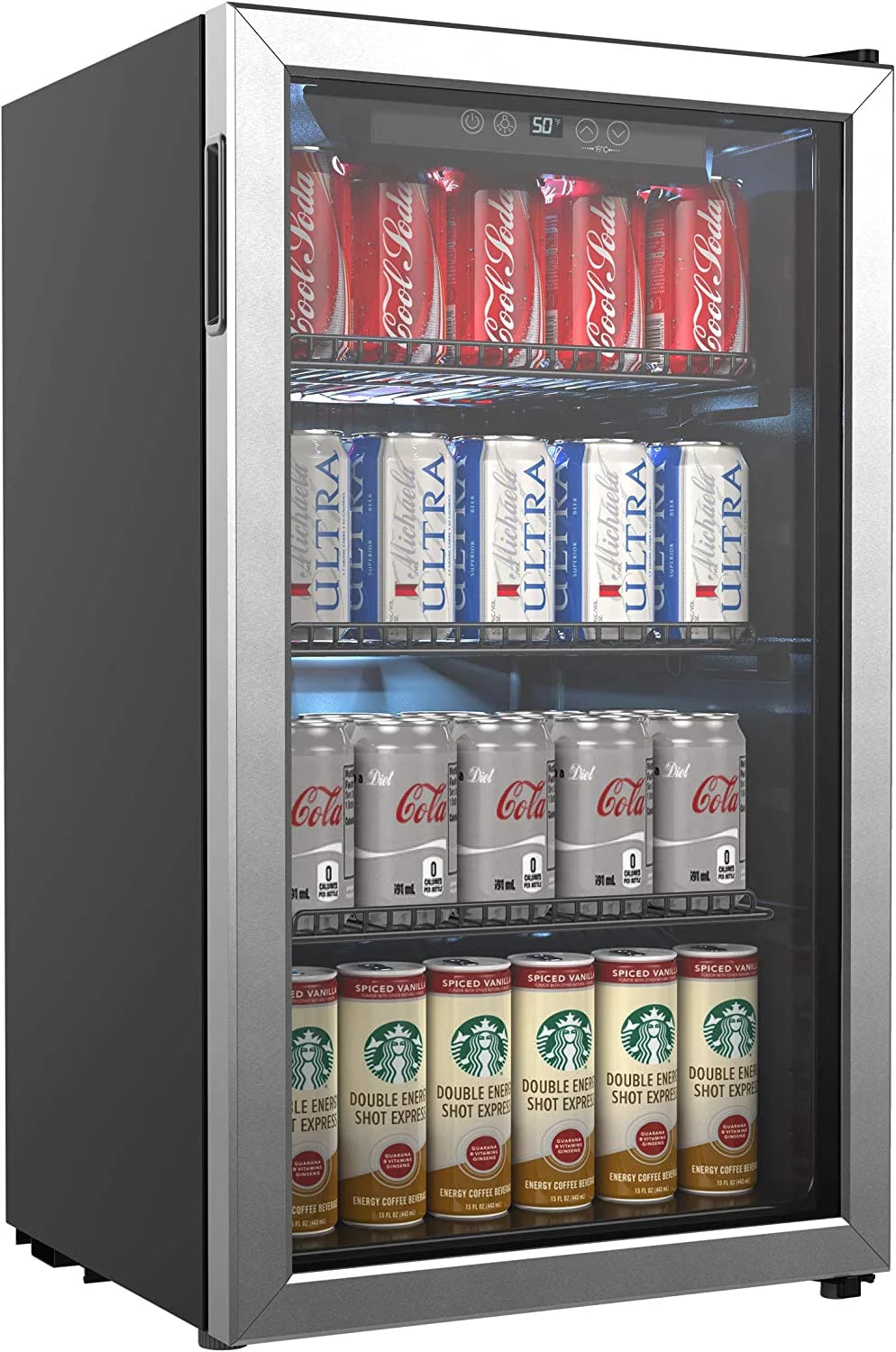 120 Can Mini Fridge with Glass Door and Adjustable Removable Shelves B35150