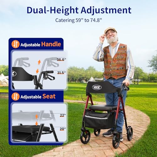 Inky Black Foldable Rollator Walker with Seat I765