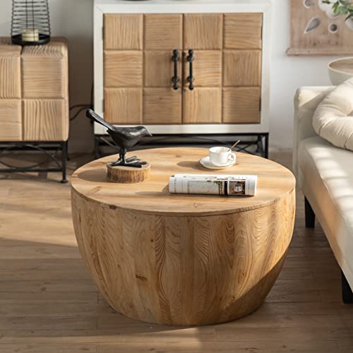 Round Drum Coffee Table with Storage (Brown) S46133