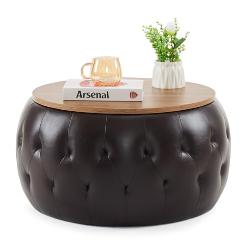 Velvet Round Storage Ottoman with Wooden Lid P118958