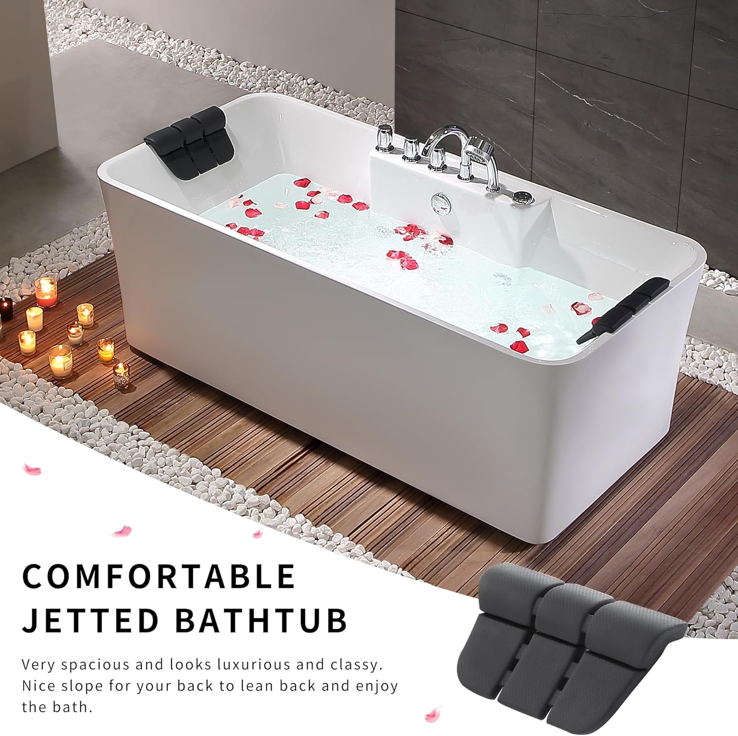 67 Inch Freestanding Acrylic Whirlpool Bathtub with 8 Jets, White T737149