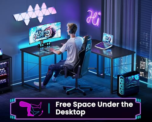 Black 51 inch L Shaped Gaming Desk with Carbon Fiber Surface L6875