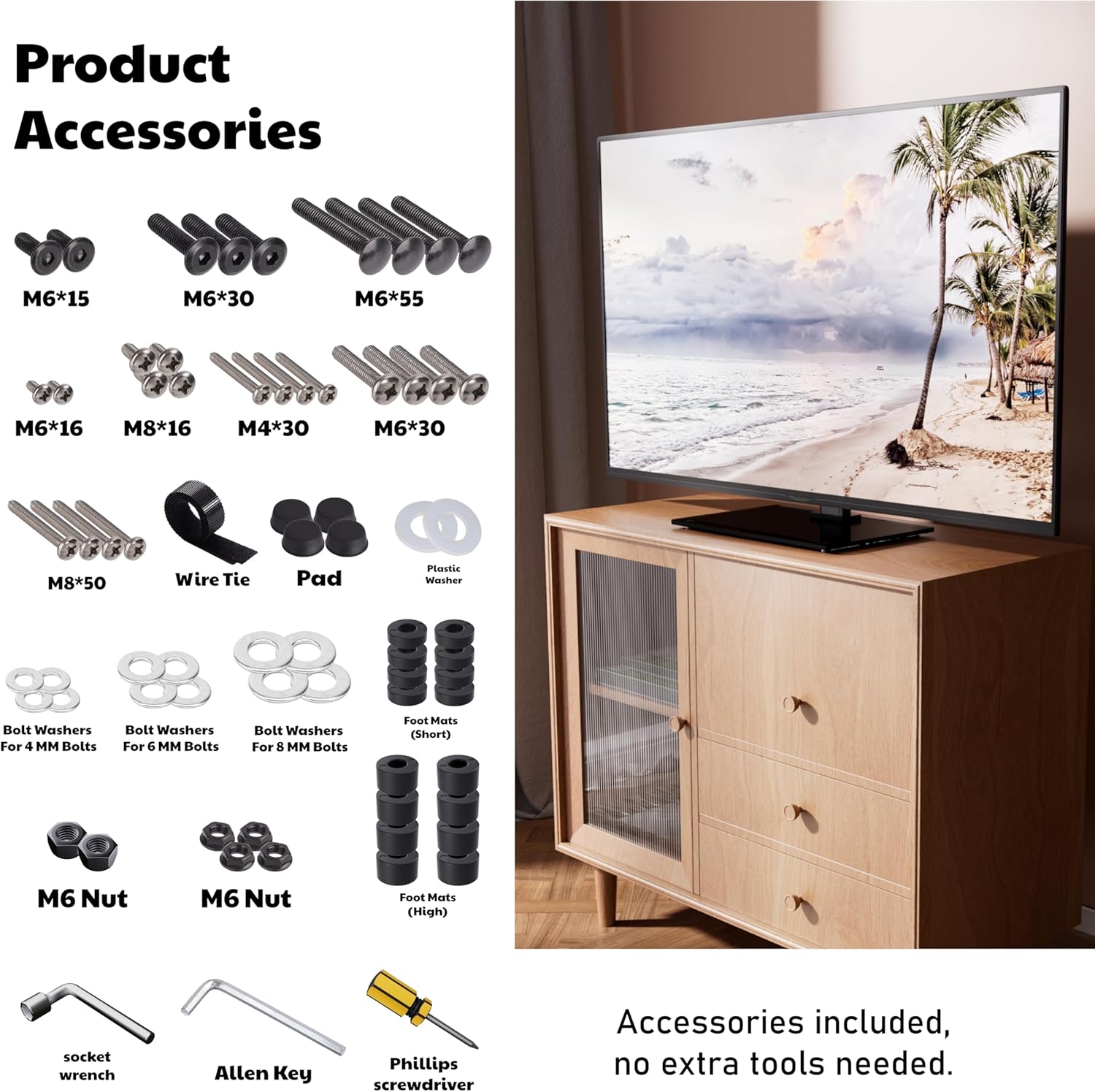 Swivel Height Adjustable TV Stand with Tempered Glass Base, BLACK I711