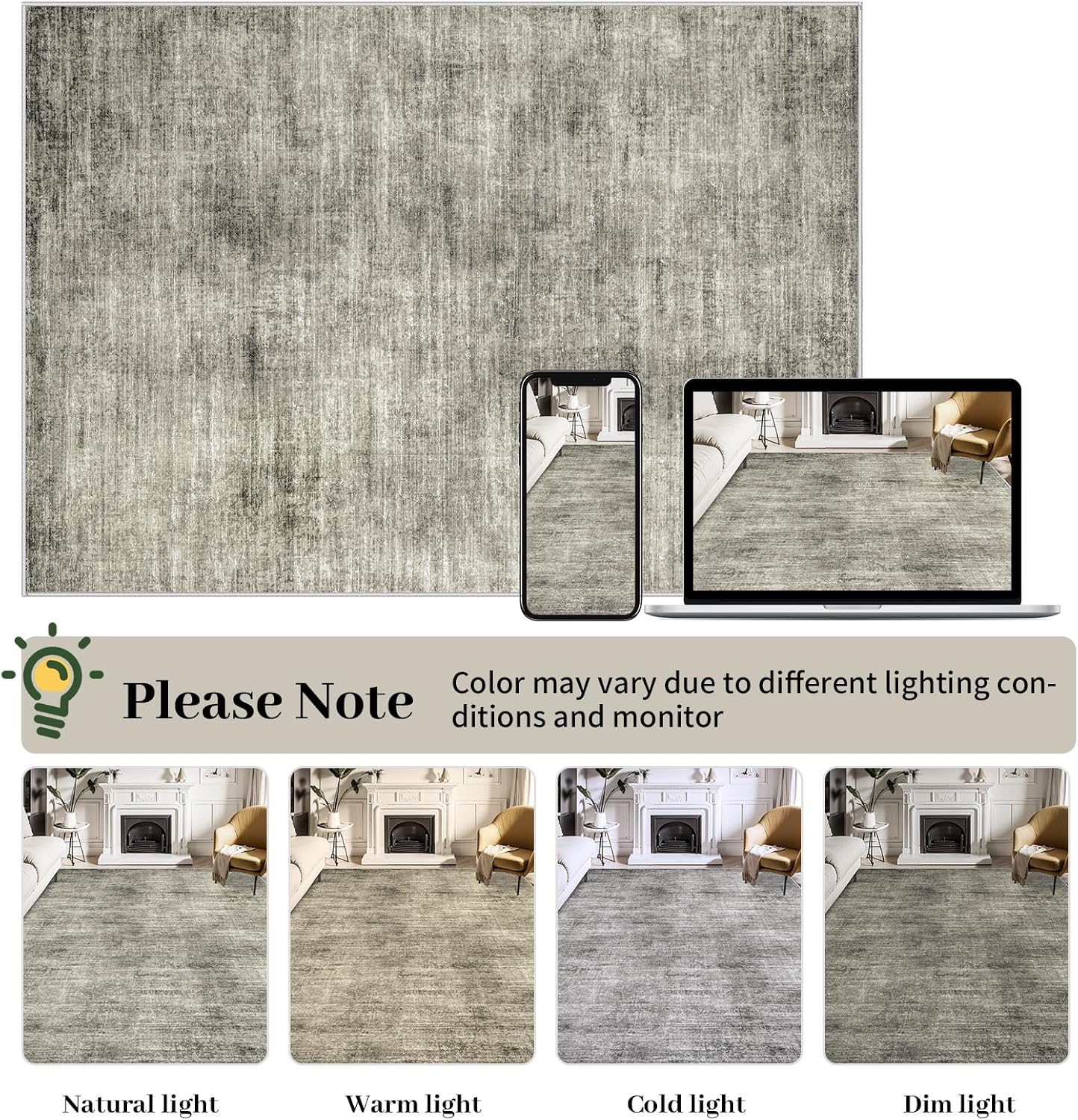 8x10 Washable Non-Slip Abstract Area Rug (Grey) Y32878