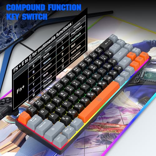 Compact RGB Backlit Gaming Keyboard (68 Keys, White&Grey&Orange) J400056