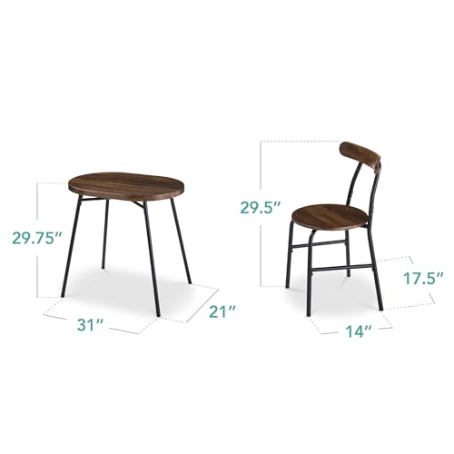 3-Piece Oval Dining Table Set with 2 Chairs, Metal Frame, Dark Brown/Black I101727