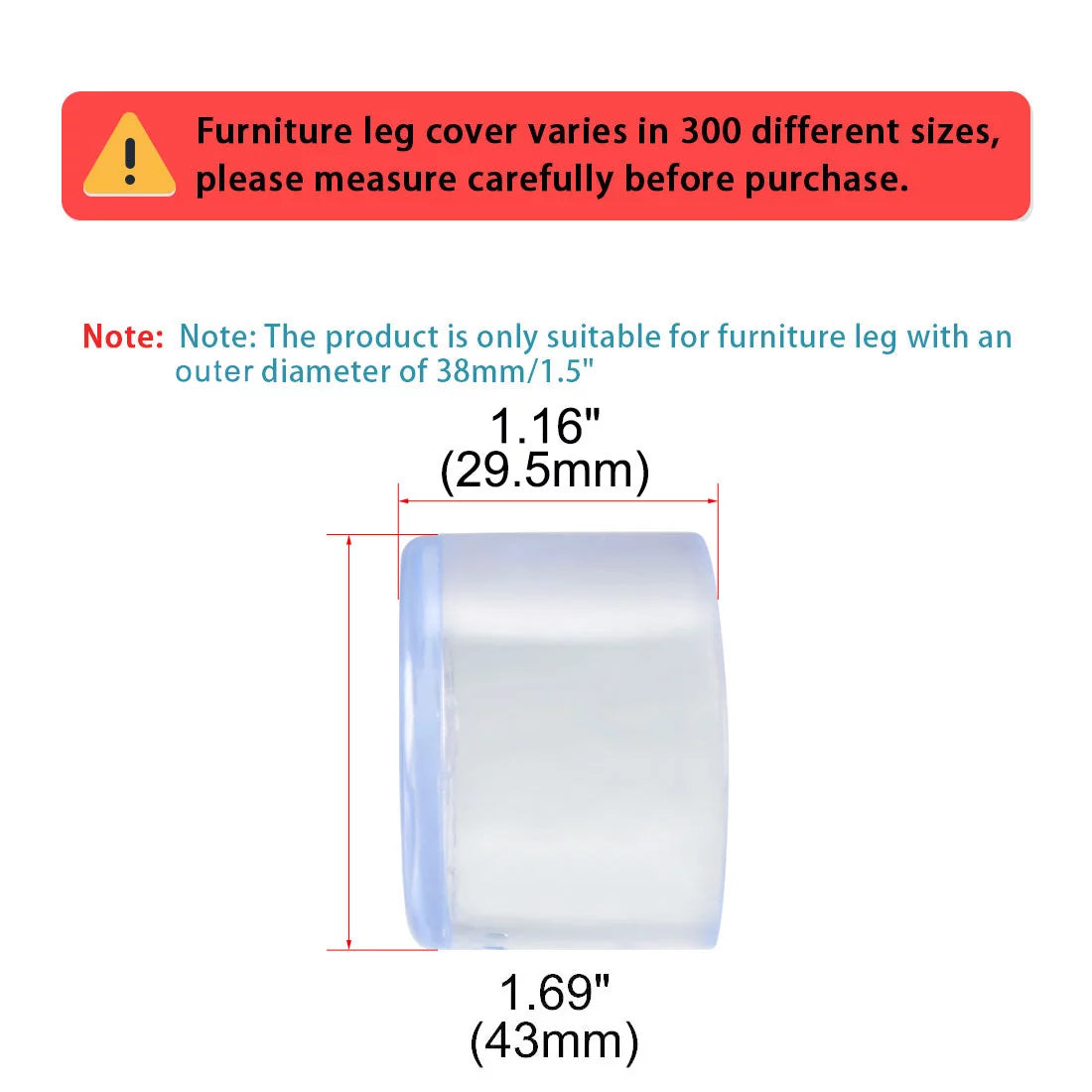 16pcs 1.5" 38mm Inner Dia Furniture Floor Protector M945