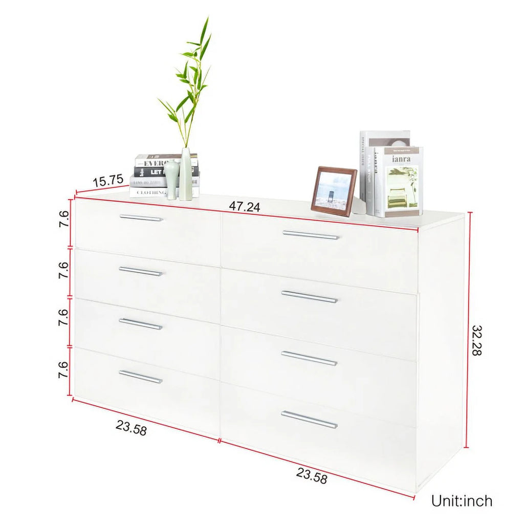 White 8 Drawer Double Dresser T109737