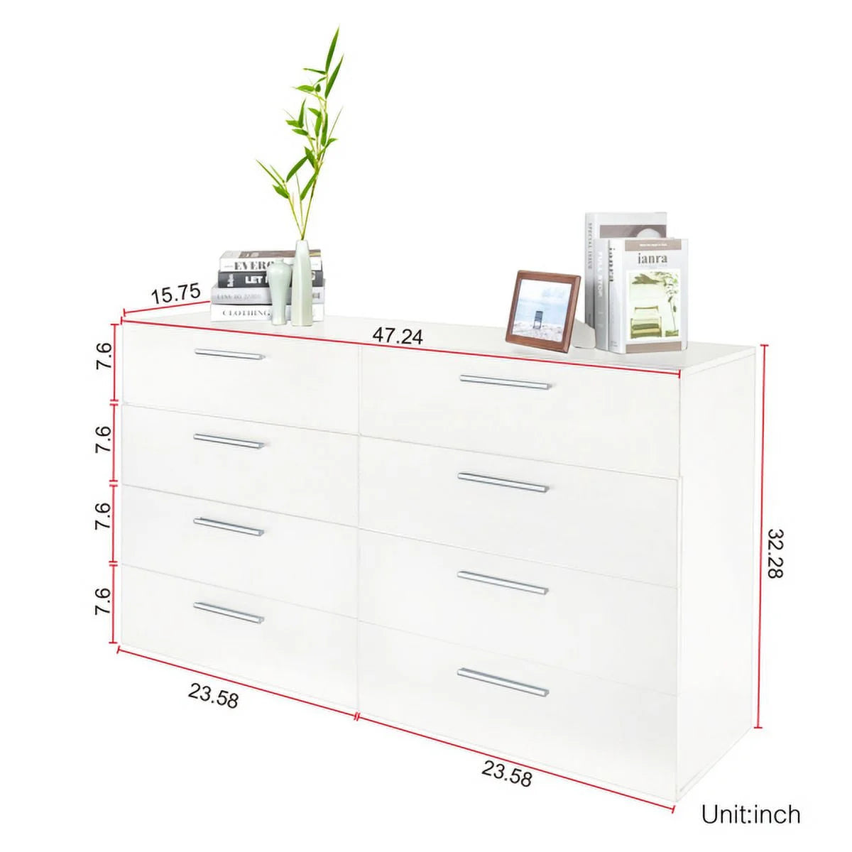White 8 Drawer Double Dresser T109737