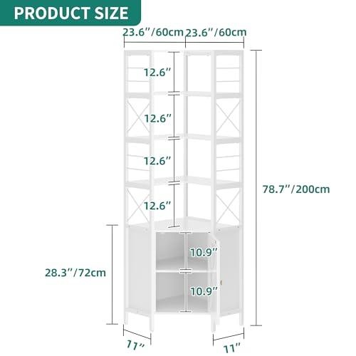 White 7-Tier Corner Bookshelf with Doors J3849