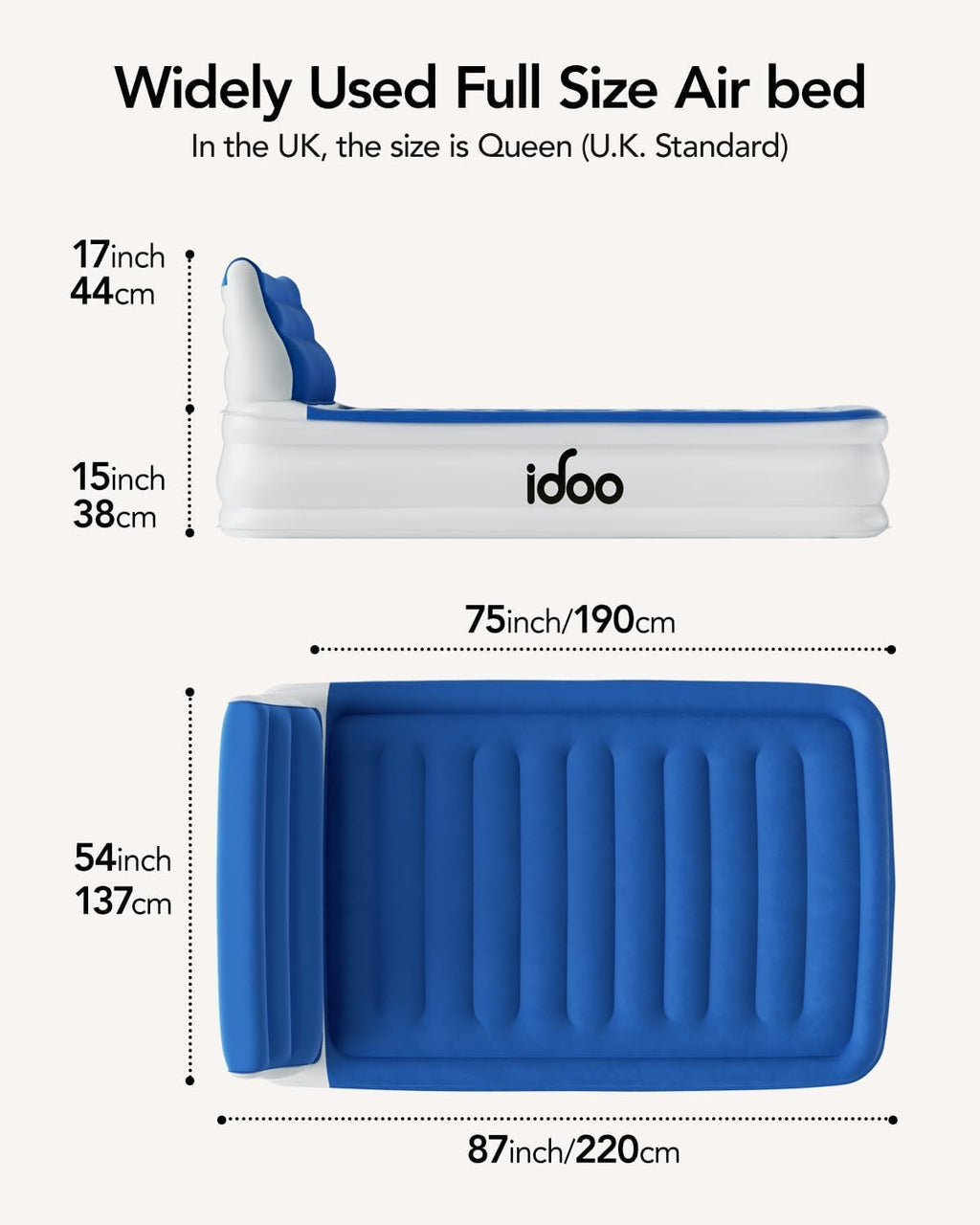 15" Blue Full Size Air Mattress with Built in Pump I834