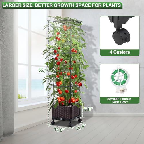 63" Large Metal Raised Garden Bed Planter Box with Trellis and Wheels A629