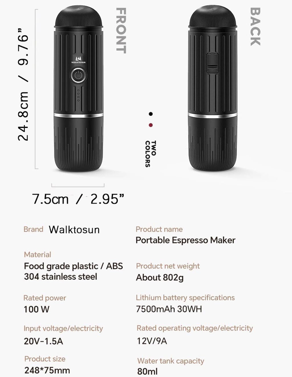 Black Portable Electric Espresso Coffee Maker with 19 Bar Pressure E808824