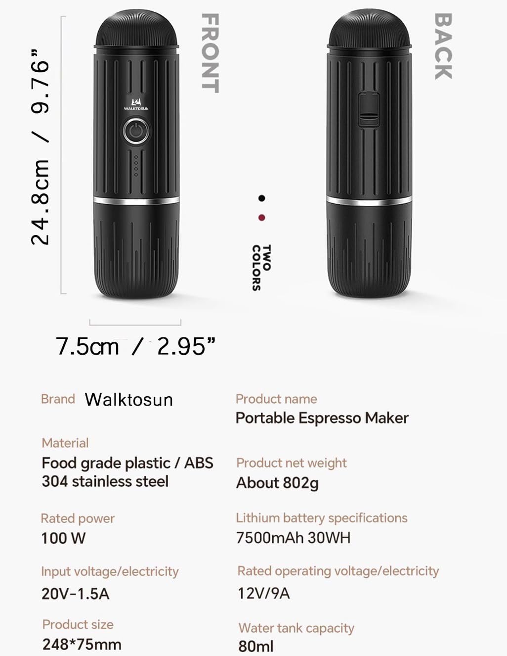 Black Portable Electric Espresso Coffee Maker with 19 Bar Pressure E808824