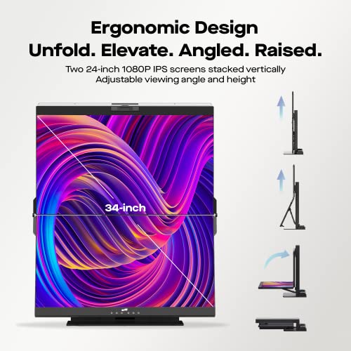 Dual 24" Stacked Computer Monitors with 1080P Webcam & Speakers, 65W USB-C Charging C842579