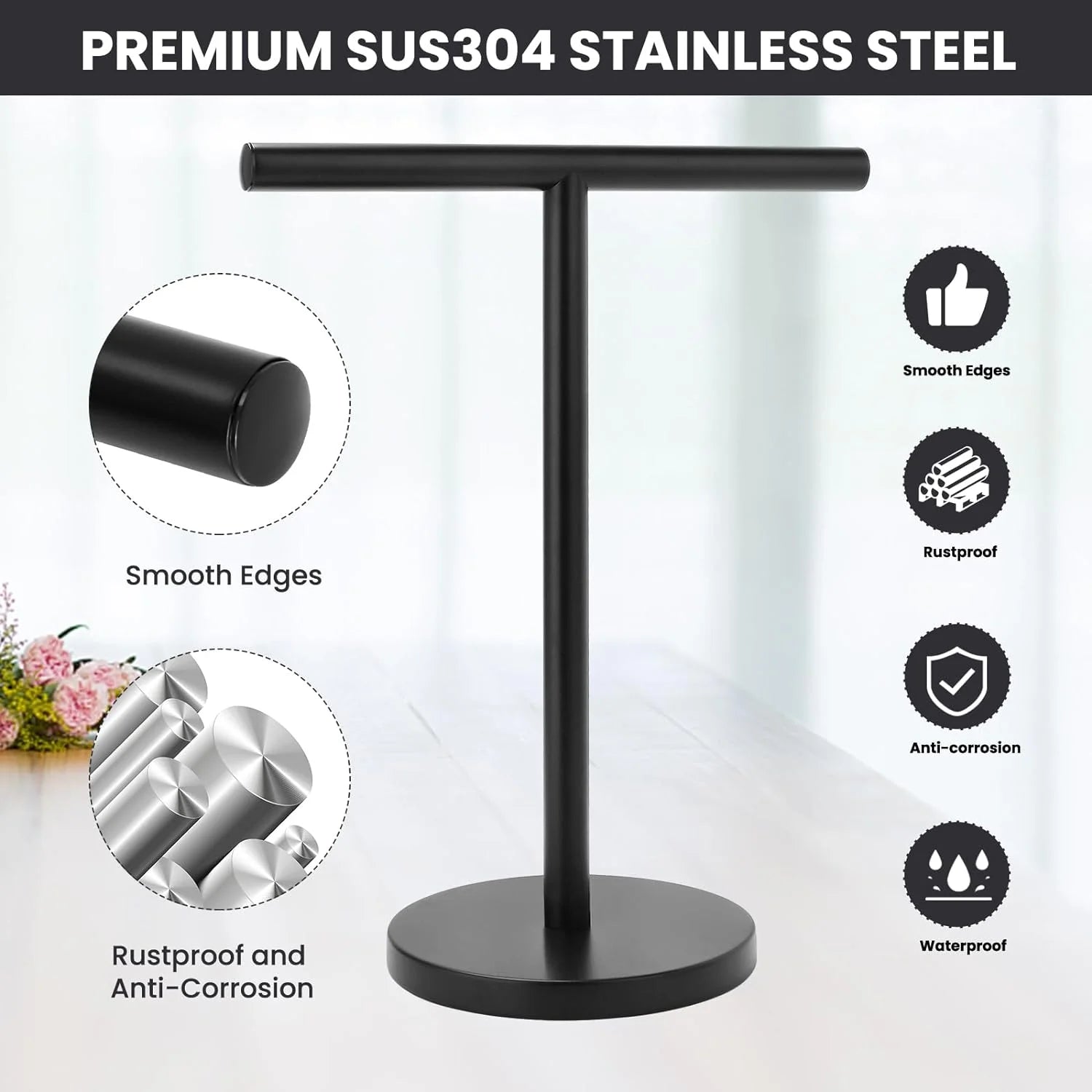Matte Black Stainless Steel Hand Towel Holder Stand L62314