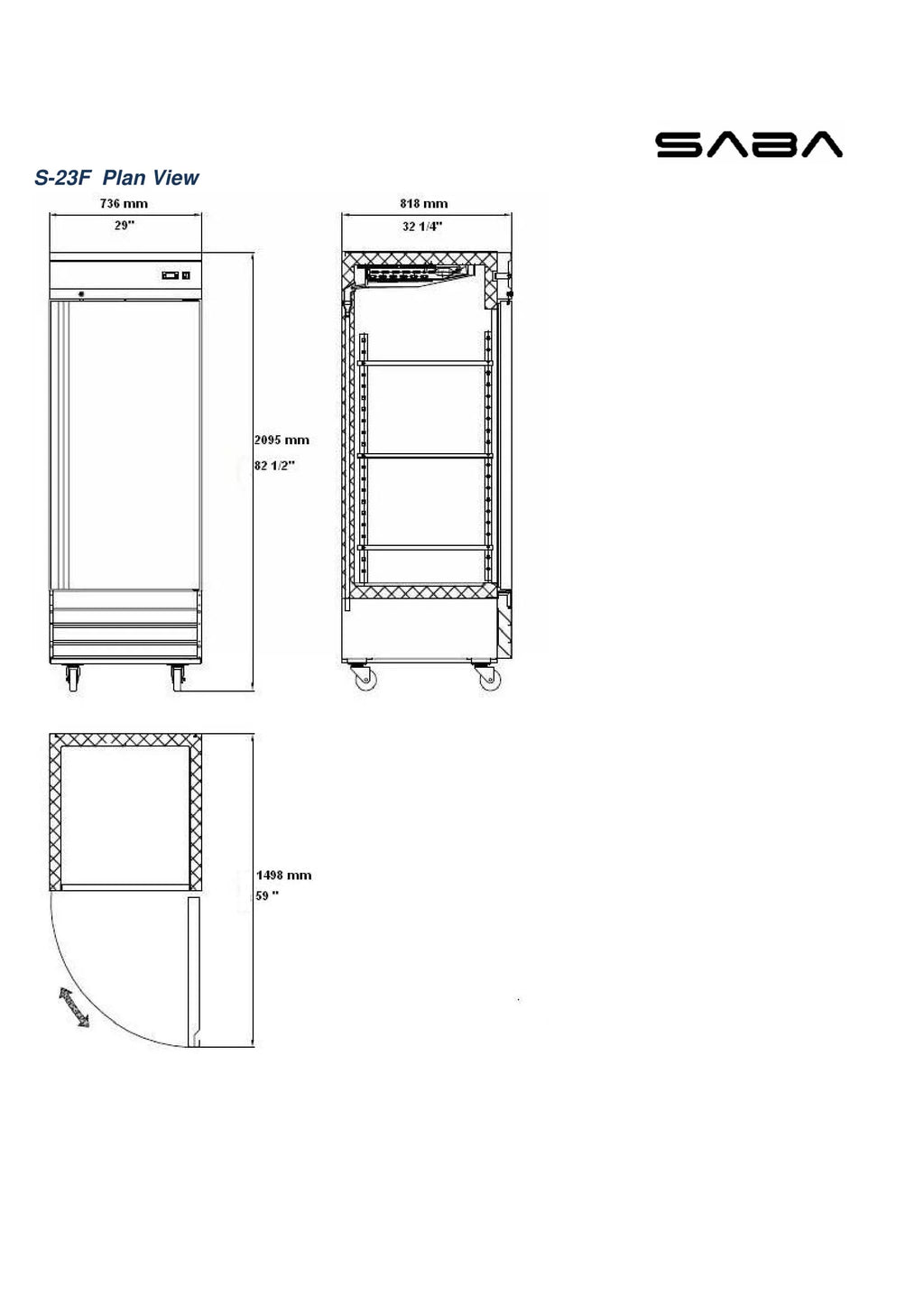 23 cu ft Solid Door Stainless Steel Upright Reach-in Freezer N7648