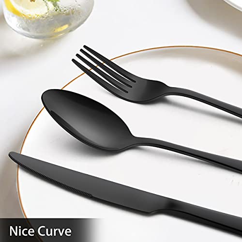 48-Piece Black Stainless Steel Silverware Set with Steak Knives K317627