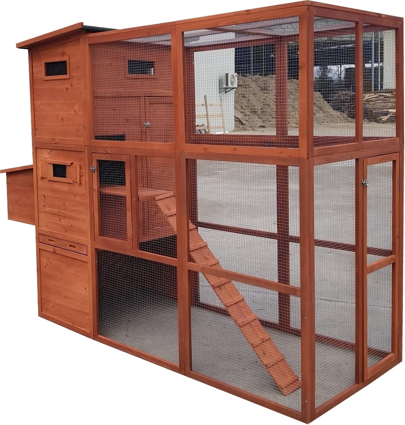 90.6" Wood Chicken Coop Hen House Nesting Box Run Cleaning Tray R509274