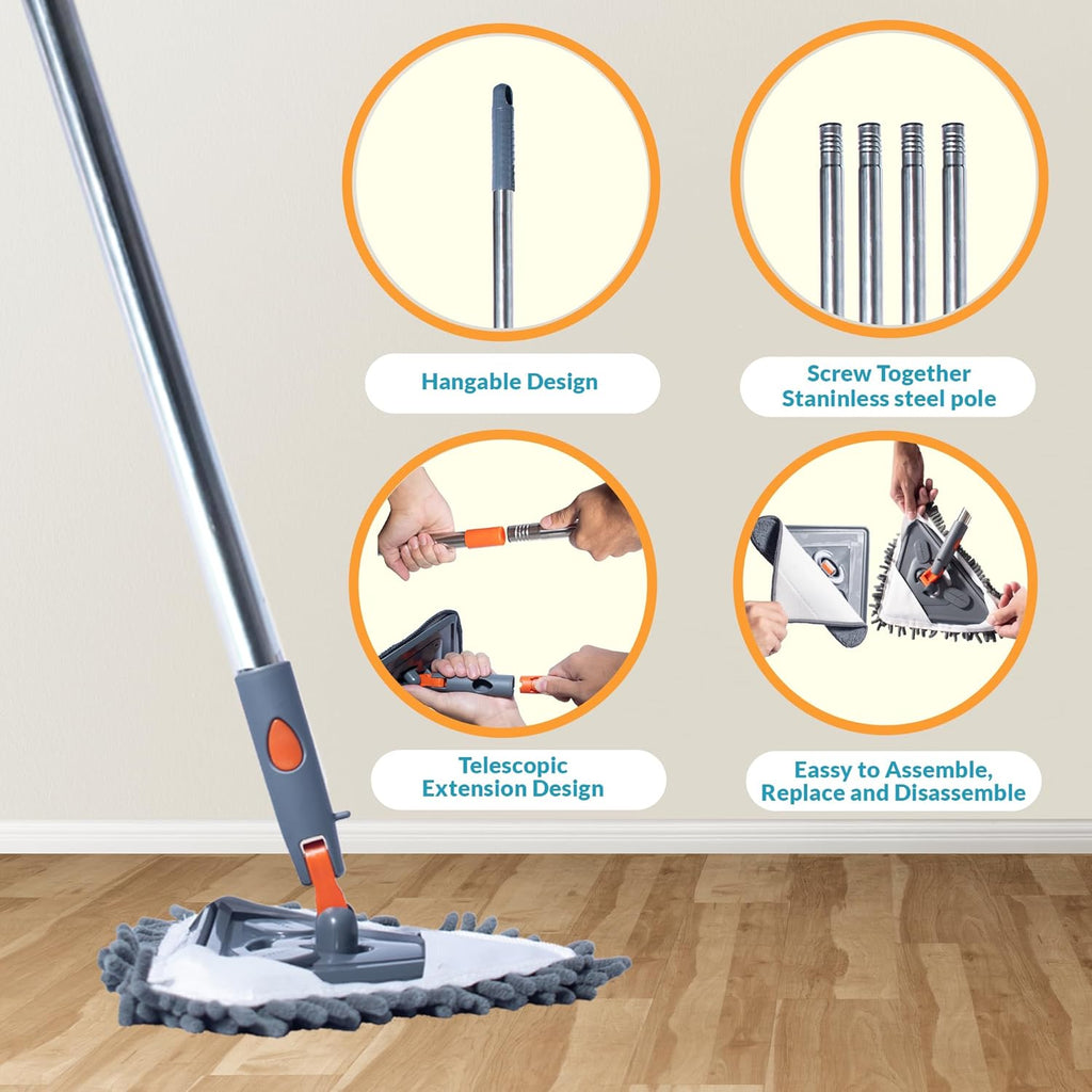 Wall Cleaning Mop with Long Handle 85 inches, 6 Microfiber Reusable Mop T71210