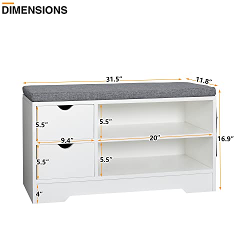 Brown + Gray Shoe Bench with Cushion N770
