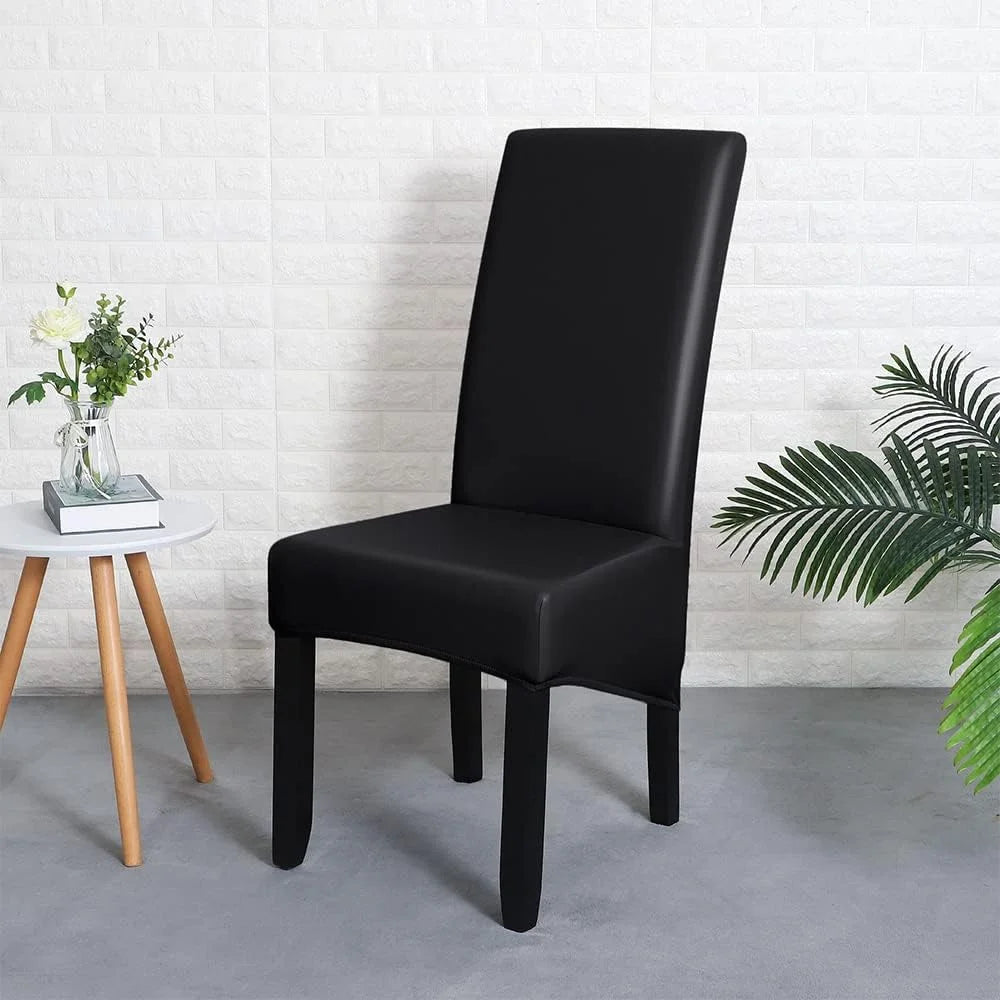 Black PU Leather XL Stretch Dining Chair Covers Set of 2 T61152