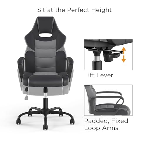 Black & Gray Faux Leather Gaming Chair Y8433