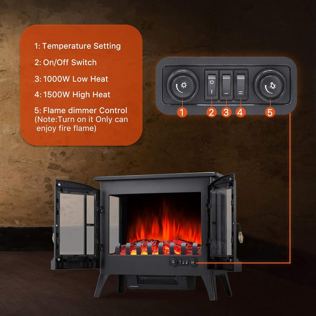 3D Infrared Electric Fireplace Stove, Freestanding Fireplace Heater, 1000W/1500W N691372