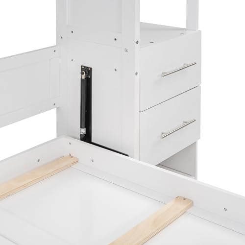 Queen Size Solid Wood Murphy Bed with Shelves and LED Lights N2382