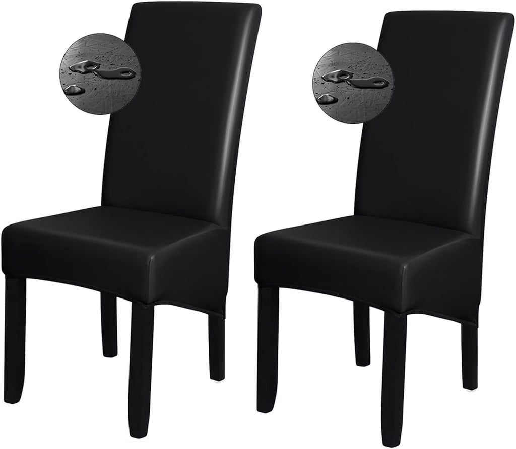 Black PU Leather XL Stretch Dining Chair Covers Set of 2 T61152