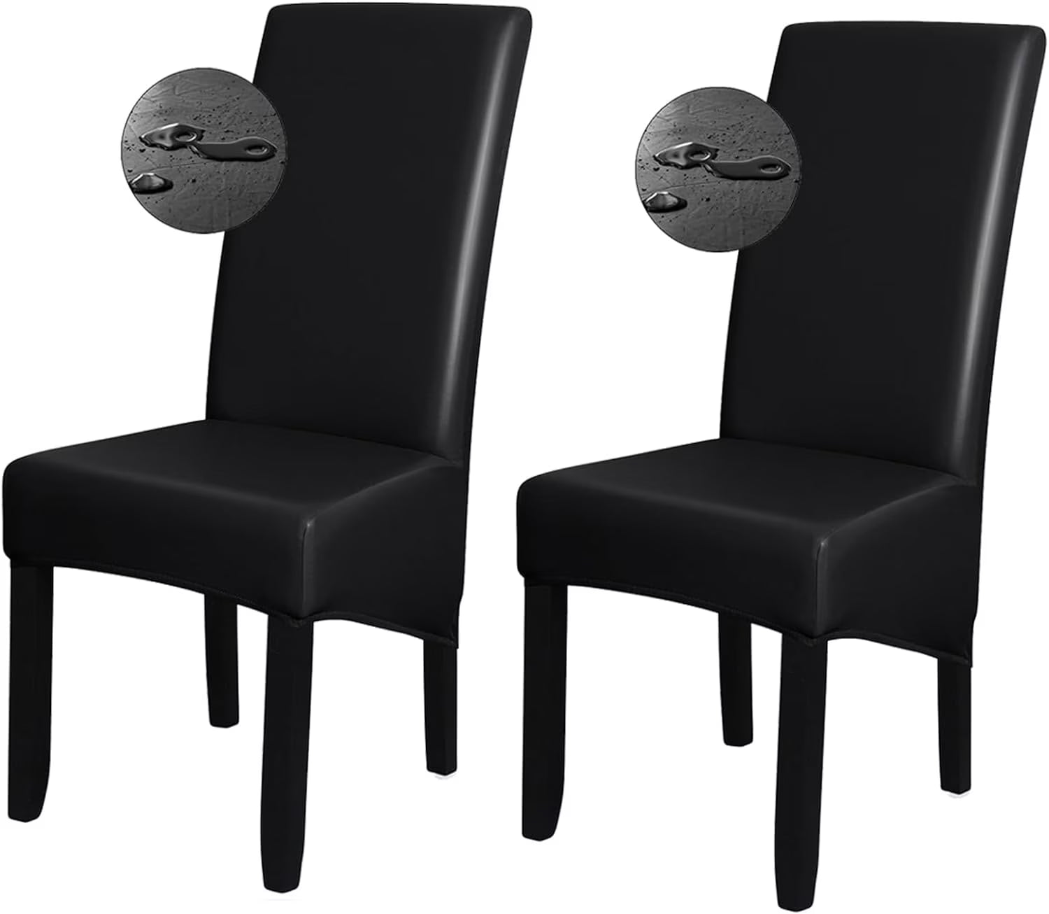 Black PU Leather XL Stretch Dining Chair Covers Set of 2 T61152