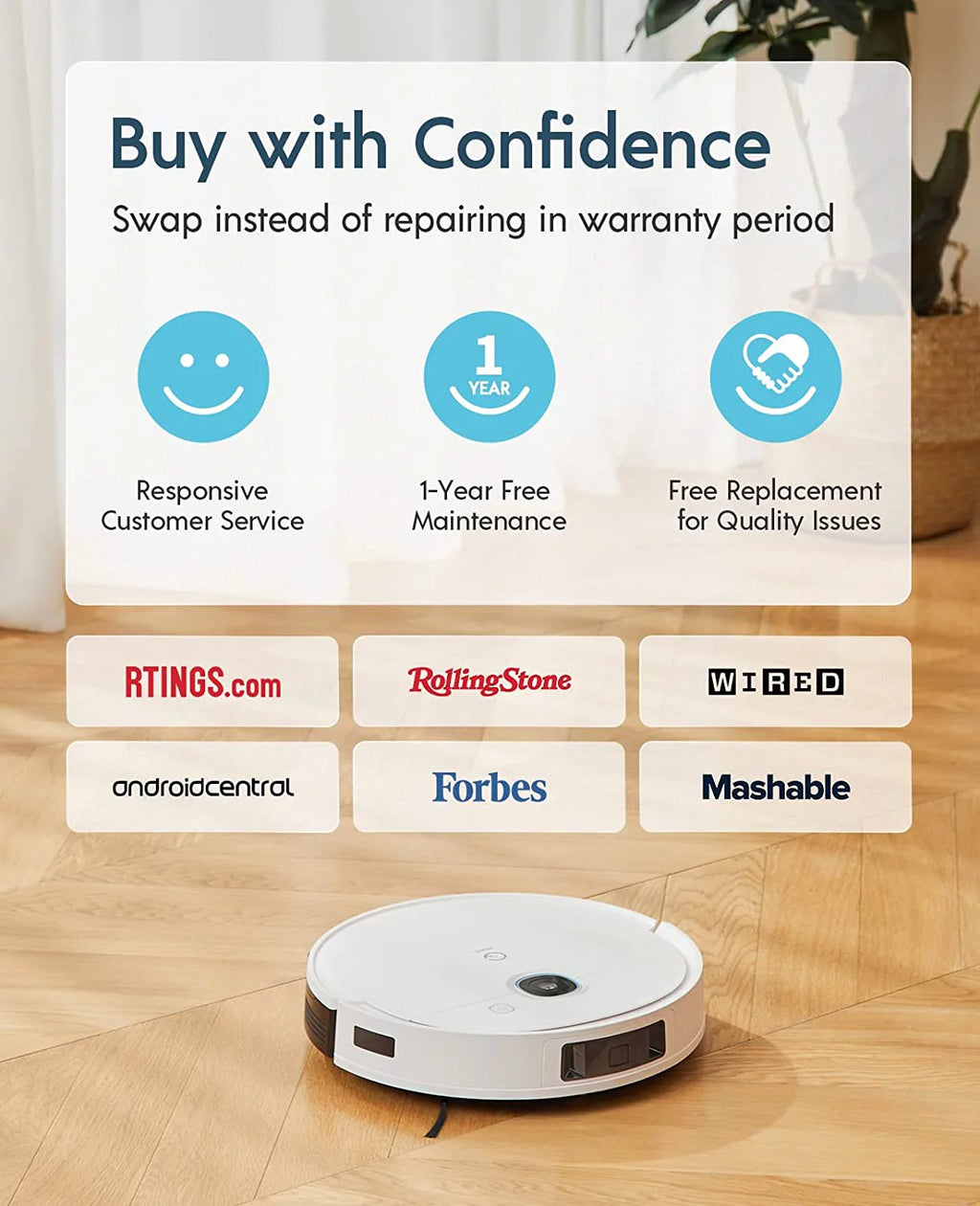 Robot Vacuum and Mop Combo with 3000Pa Suction and 240min Runtime H2776