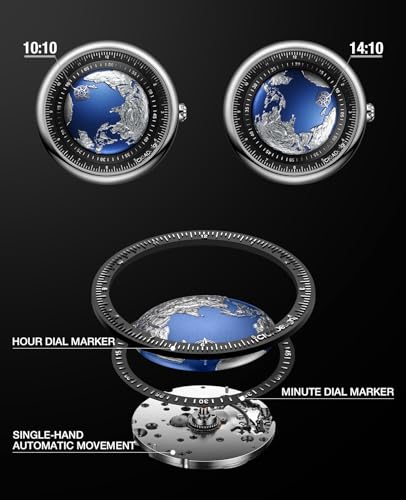 Blue Planet Mechanical Automatic Watch with Stainless Steel Case D4887