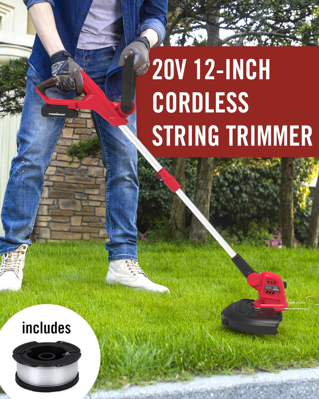 20V 12-inch Cordless String Trimmer with 2 Ah Battery and Charger Z125841