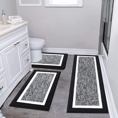 3 Piece Non Slip Plush Shaggy Bath Mat Set, Aqua Blue Y328