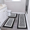 3 Piece Non Slip Plush Shaggy Bath Mat Set, Aqua Blue Y328