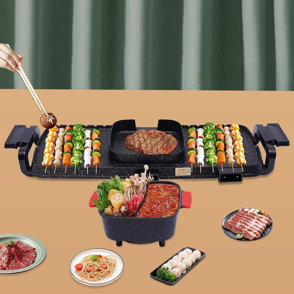 2200W 2 in 1 Detachable Electric Smokeless Grill and Hot Pot L23393