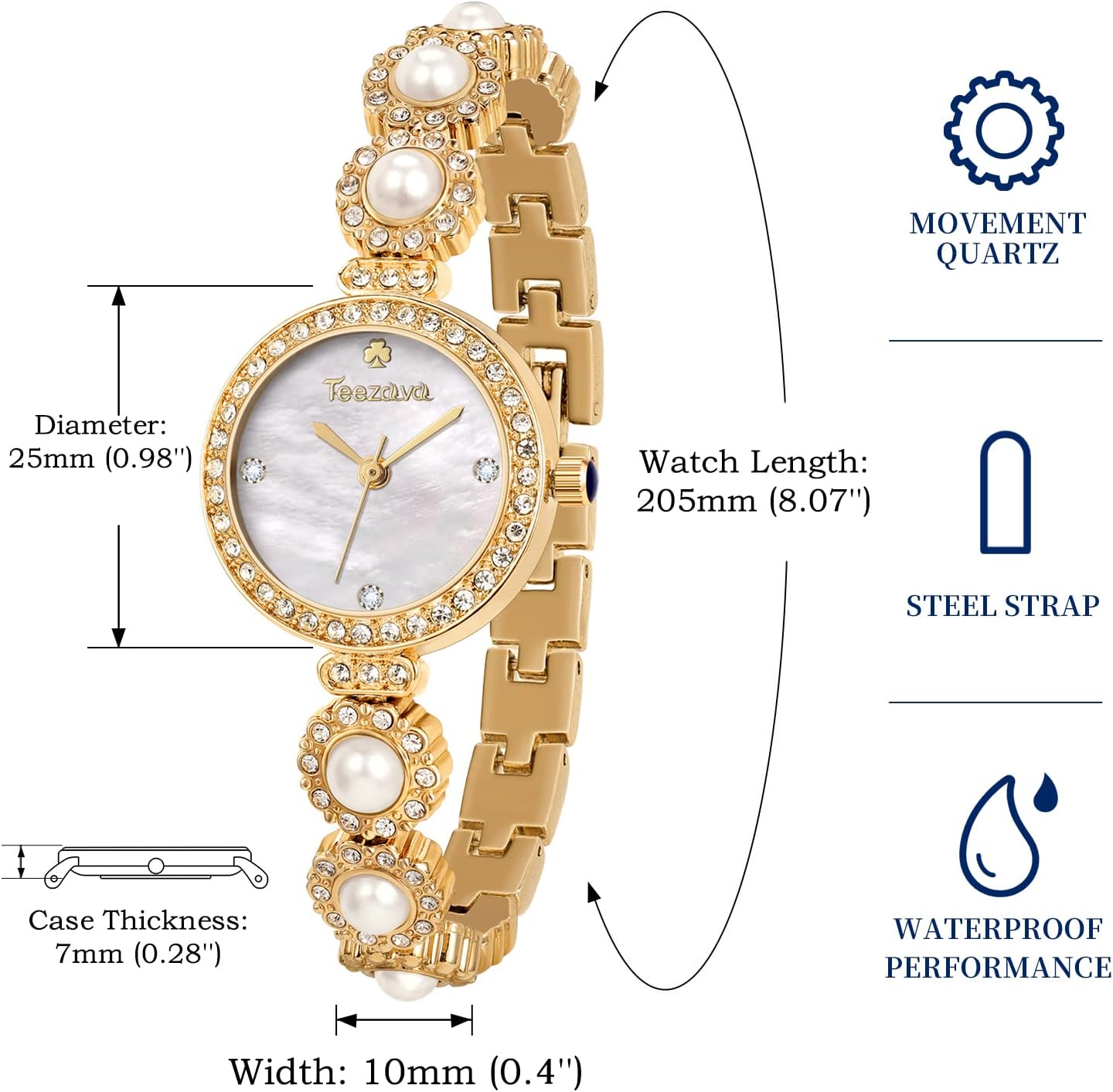 White Mother-of-Peal Dial Stainless Steel Quartz Analog Wrist Watch B883