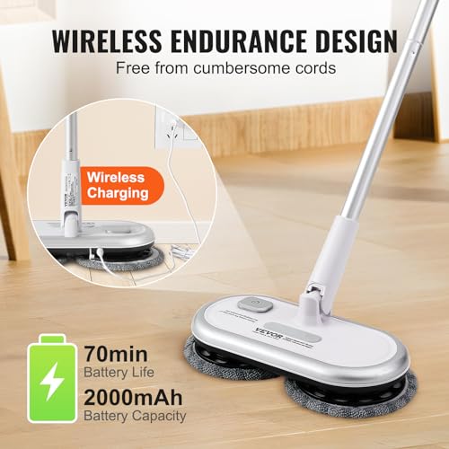 Cordless Electric Spin Mop with Dual Spinning Mop Heads, 4 Microfiber Pads & 2 Floor Scrubber Pads O97540