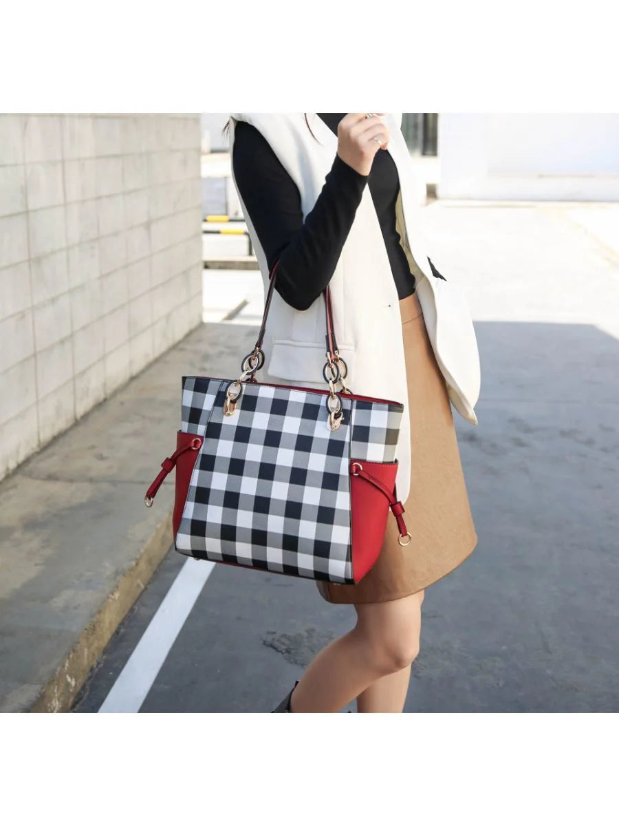 Checkered Tote Handbag with Wallet Z569574